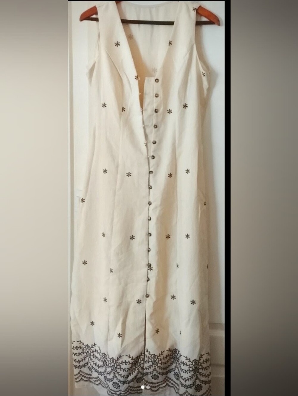 SHEIN Cream Embroidered Button-Front Maxi Dress